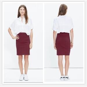 Madewell Red Navy Blue Sailor Striped Downtown Ponte Knit Skirt City Pencil XS